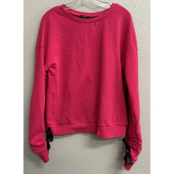 Halogen Womens Medium Pullover Sweatshirt Scrunch Sleeve Velvet Ribbon Pink NWT - Picture 9 of 10